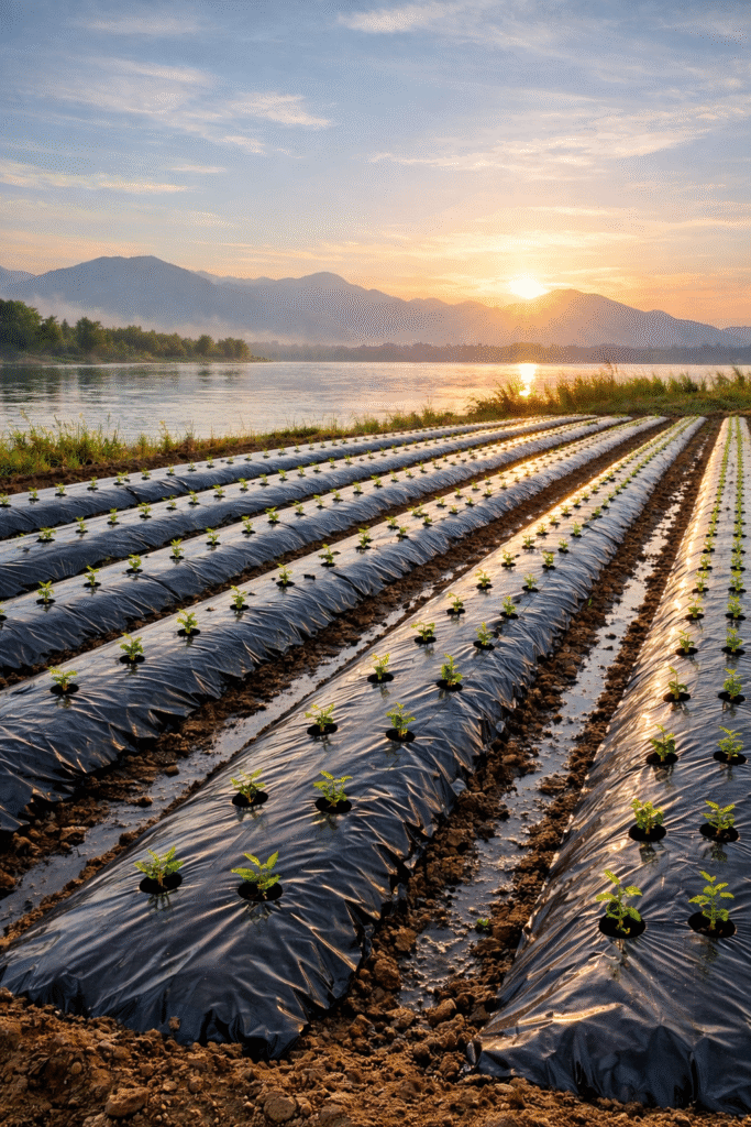 Mulching film used in agriculture field for vegetable farming and water conservation