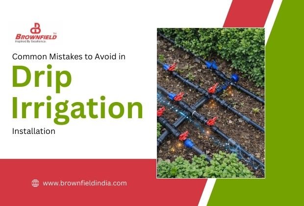 drip irrigation system installation in agricultural field with pipes and emitters for efficient watering