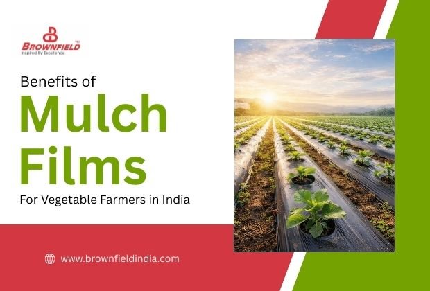 Mulch film used in vegetable farming in India to conserve soil moisture, reduce weeds, and improve crop growth.